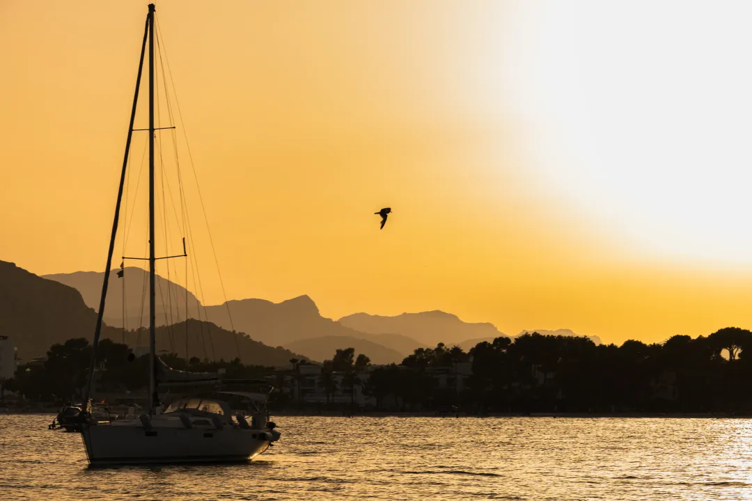 Velero al atardecer en la bahía de Alcudia visto desde Aqua