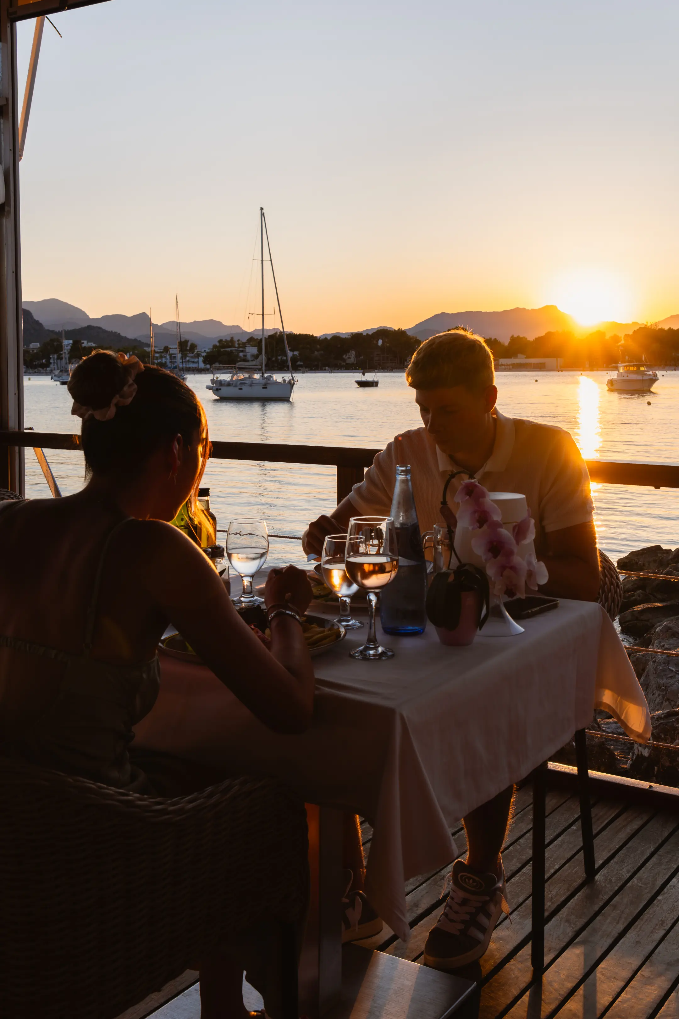 Main dining hall of Aqua Restaurant with sea views