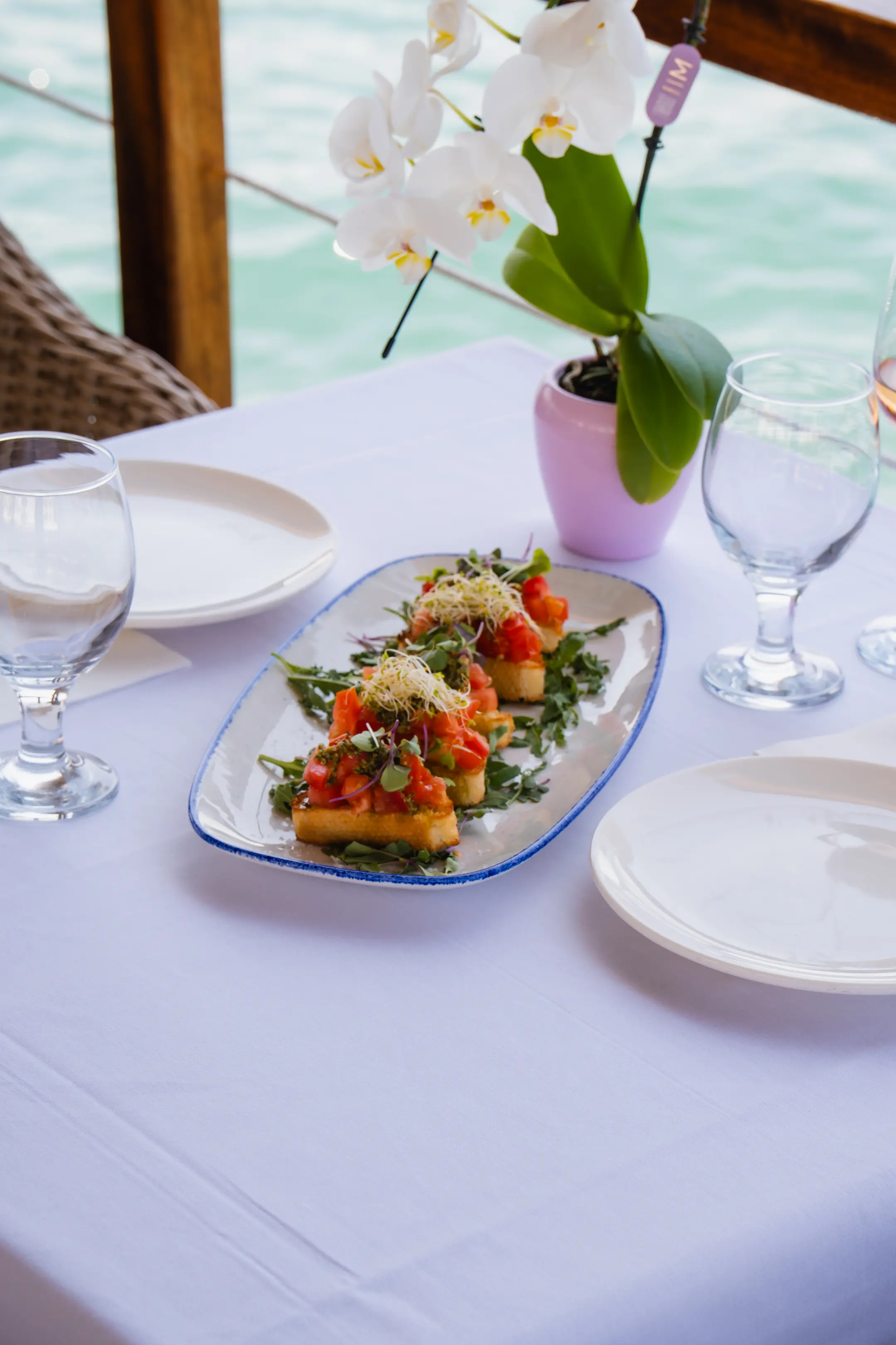 Bruschetta with Tomato, Pesto, Garlic & Olive Oil